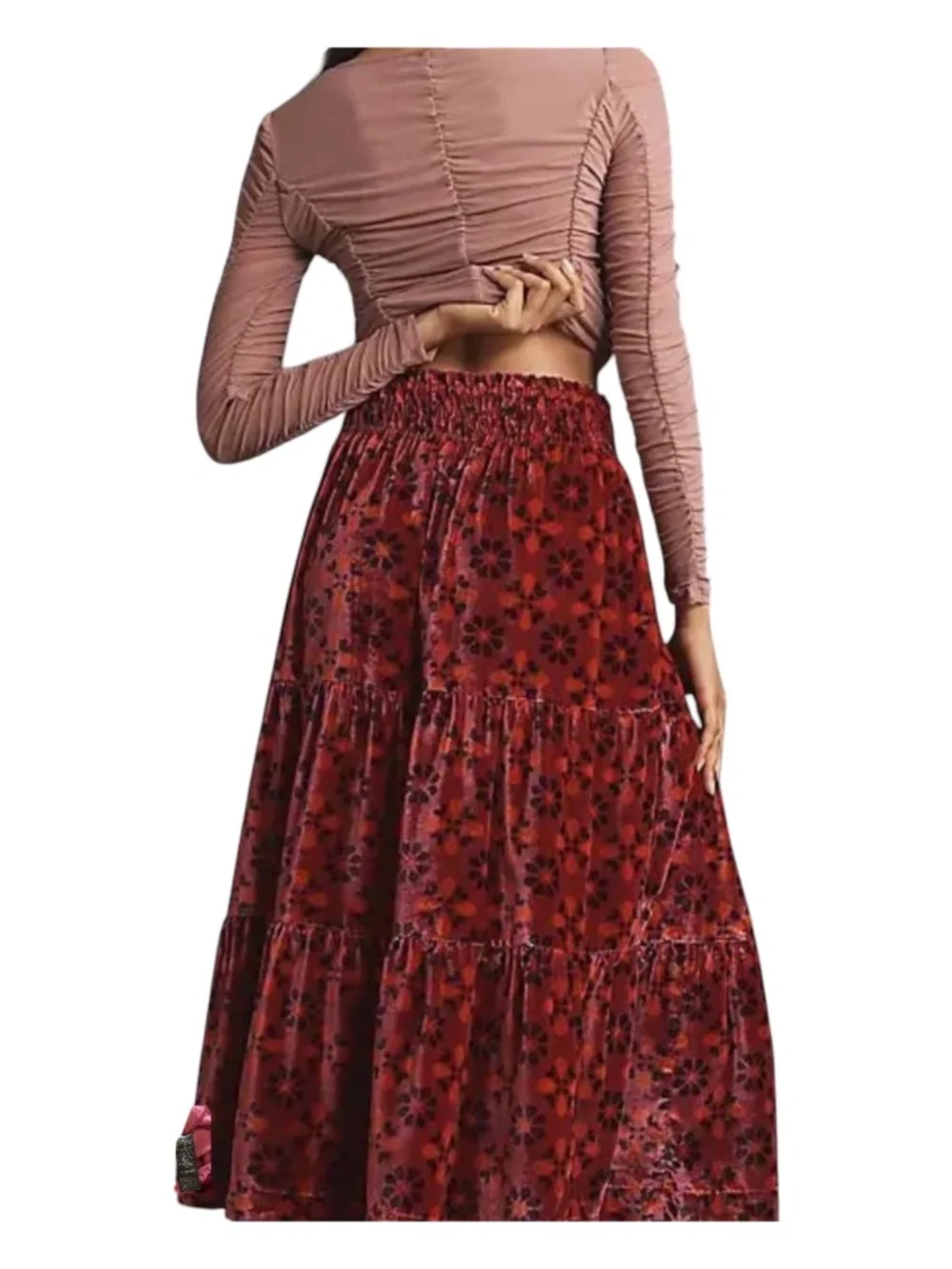 Anthropologie Somerset Velvet Maxi Tiered Skirt S